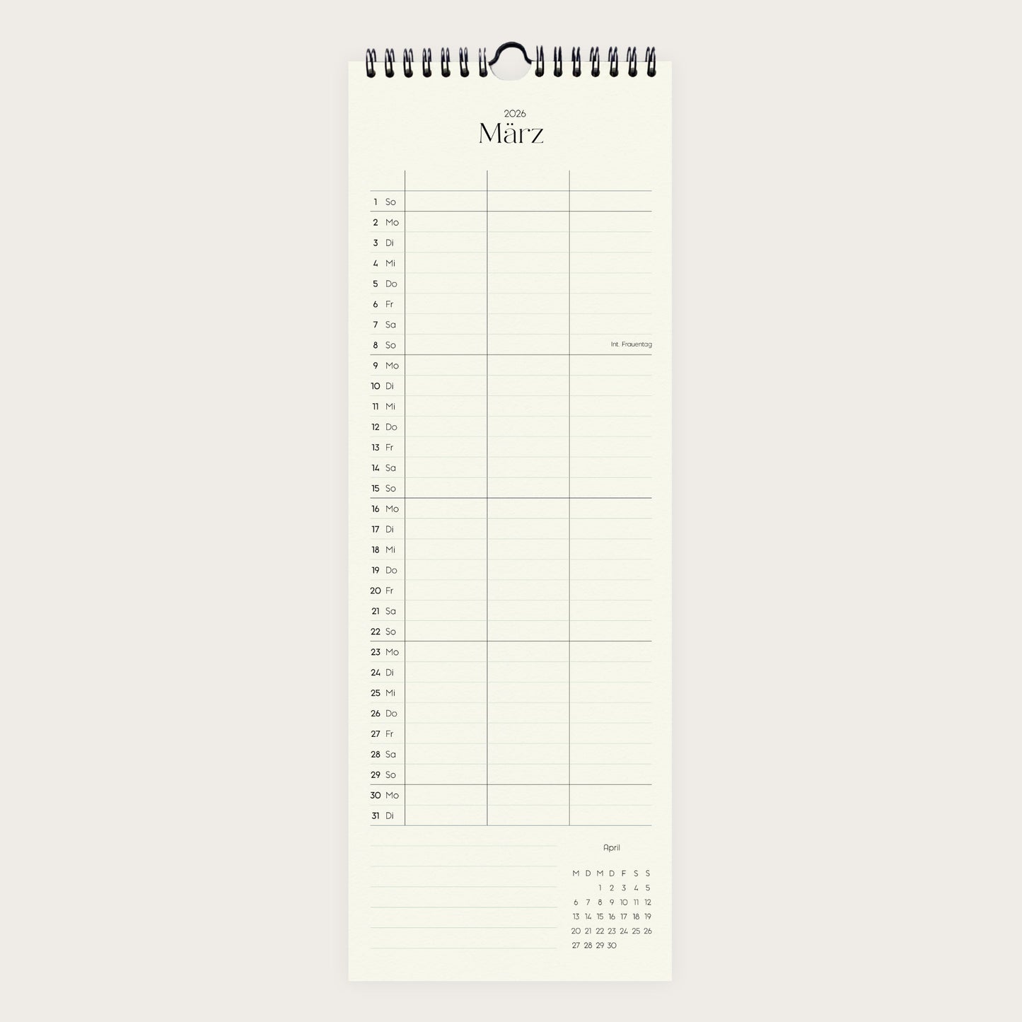 Wandkalender 1/2 A3 2026 | Columns