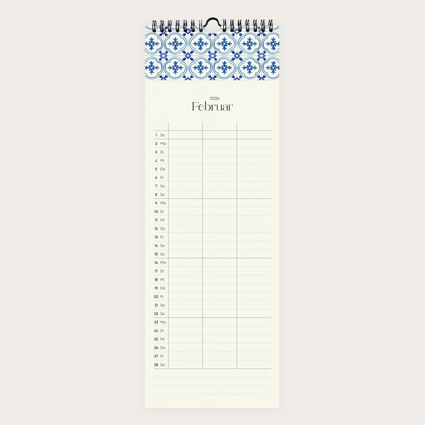 Wandkalender 1/2 A3 2026 | Artisan Tiles