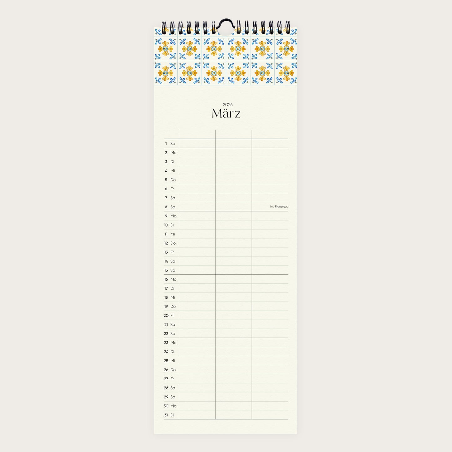 Wandkalender 1/2 A3 2026 | Artisan Tiles