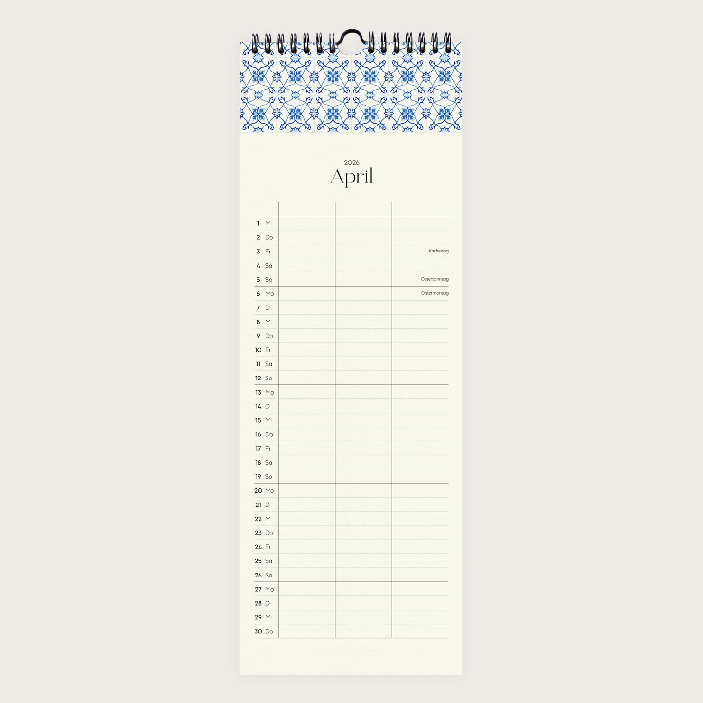 Wandkalender 1/2 A3 2026 | Artisan Tiles