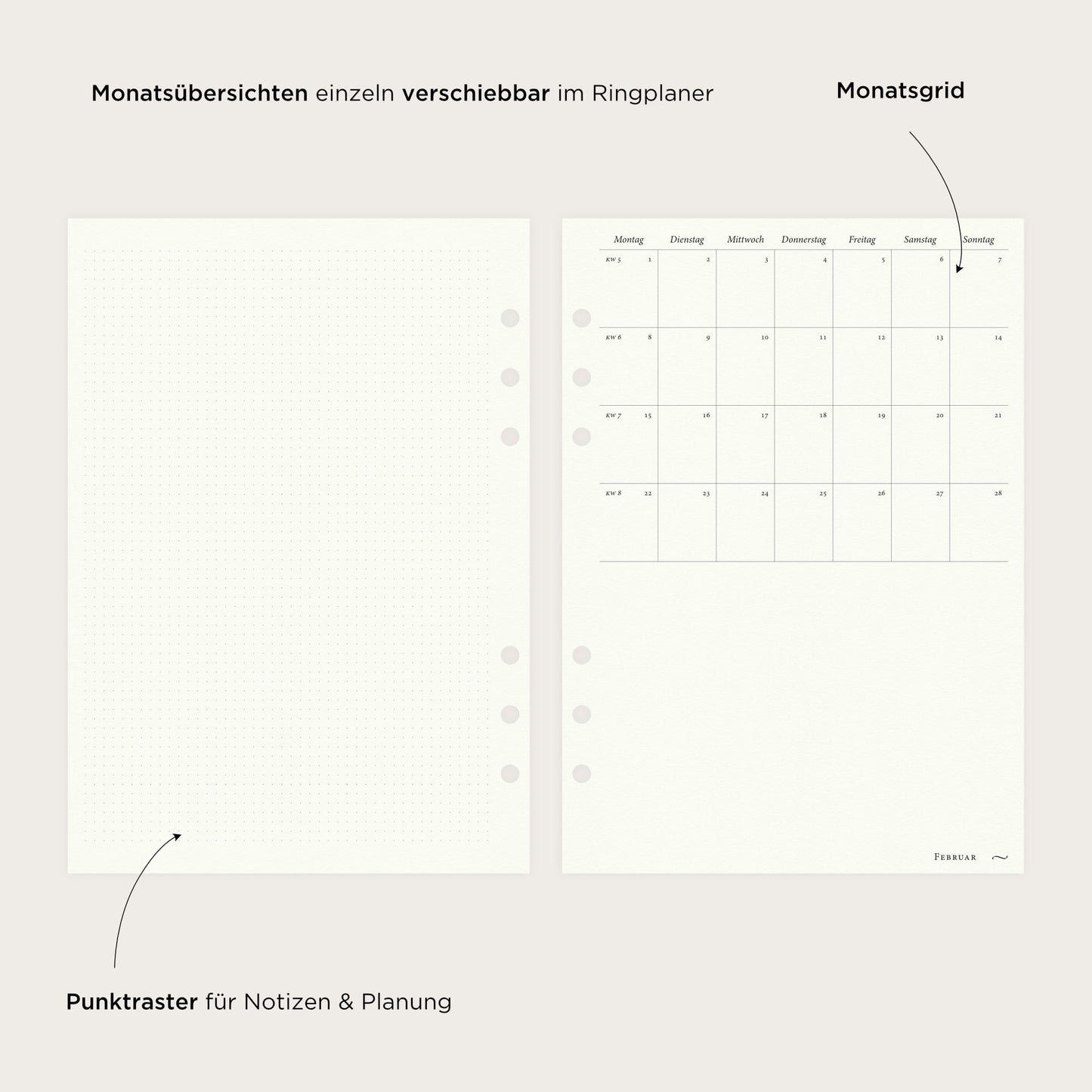 Kalendereinlagen A5 | 2027 Horizontal Punktraster