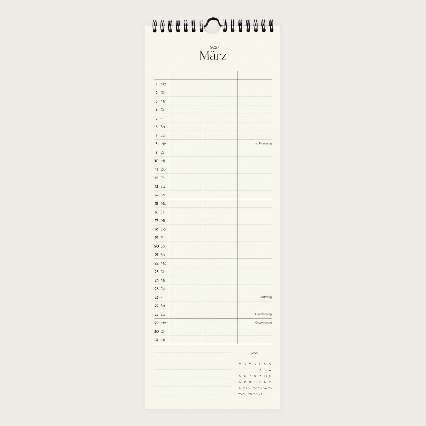 Wandkalender 1/2 A3 2027 | Columns