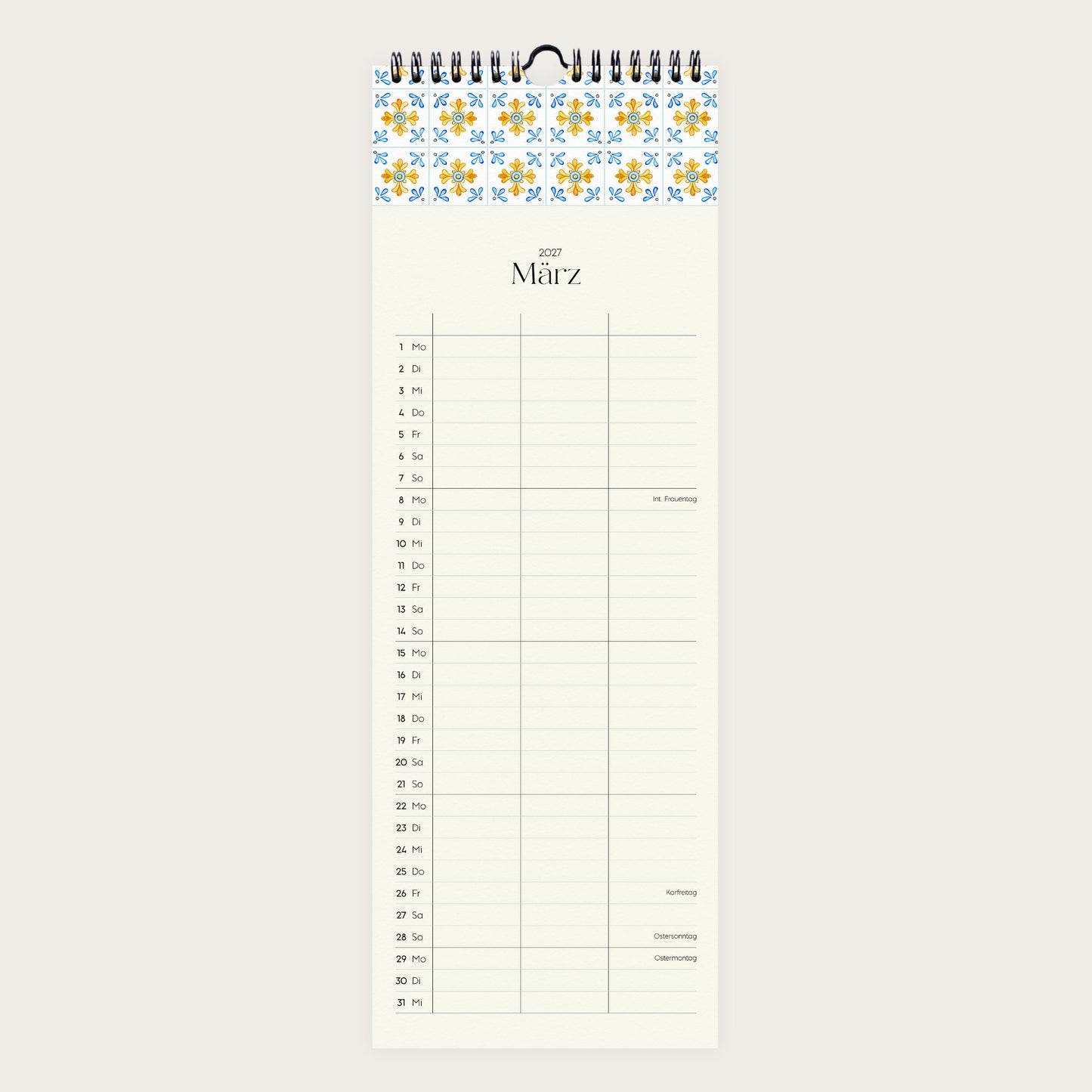 Wandkalender 1/2 A3 2027 | Artisan Tiles