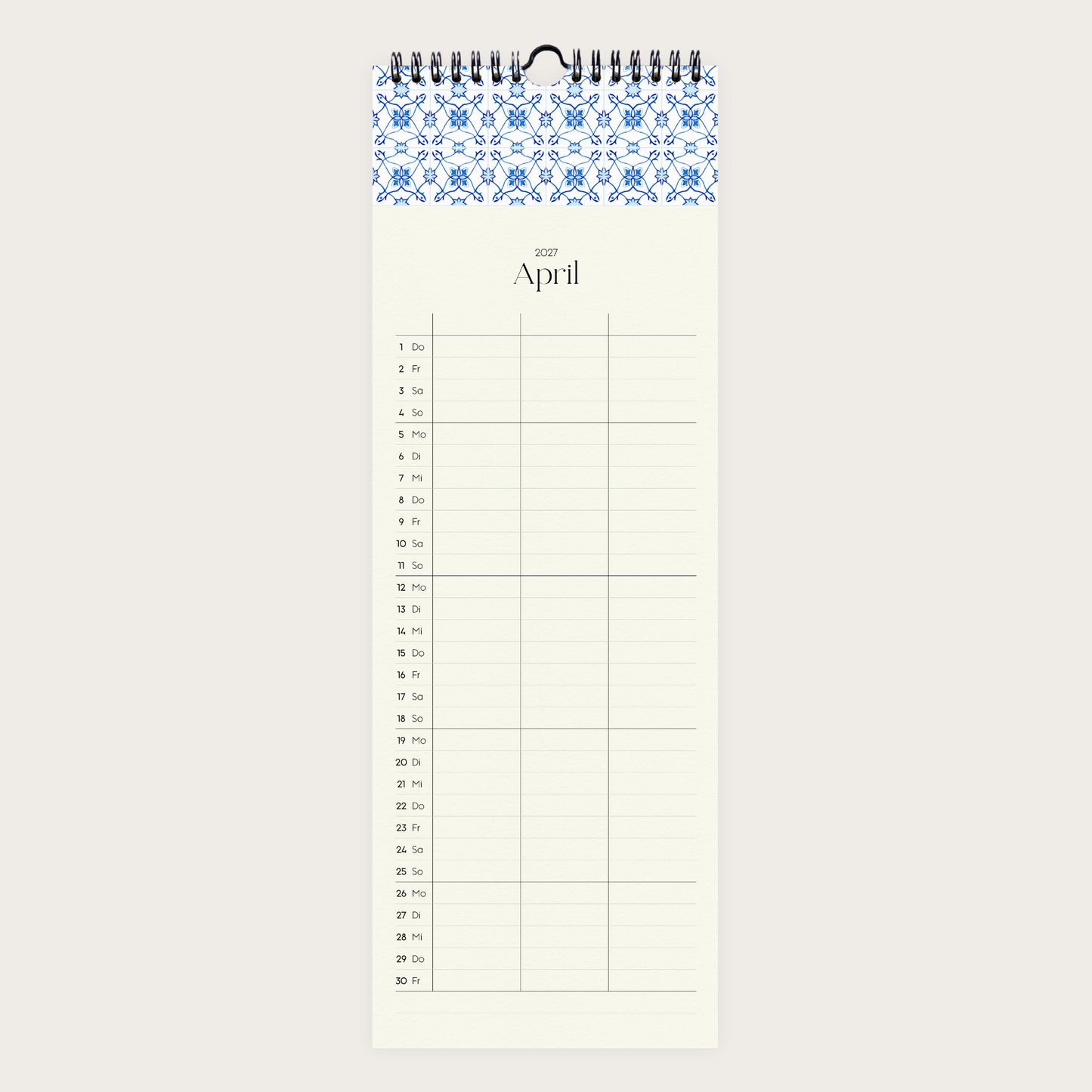 Wandkalender 1/2 A3 2027 | Artisan Tiles
